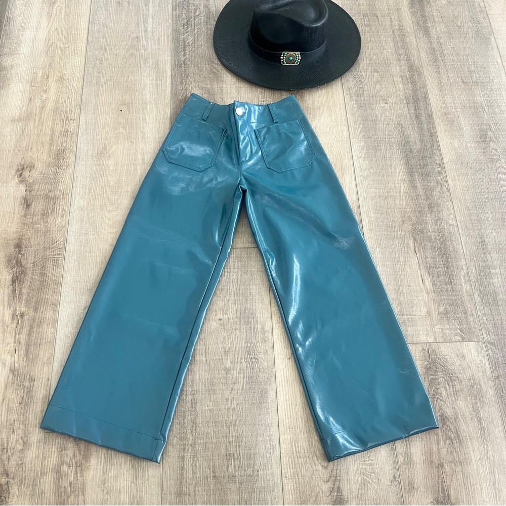NWOT MAEVE Anthropologie The Colette Wide Leg Pant Size 25P Teal Blue No Hat